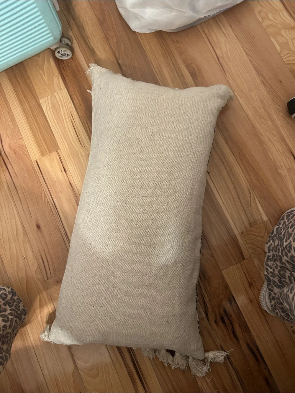 Boho Blue and Cream Patterned Lumbar Pillow